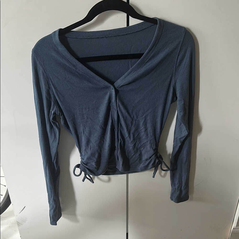 Lululemon Athletica Blue Tie Front Fitted Blouse